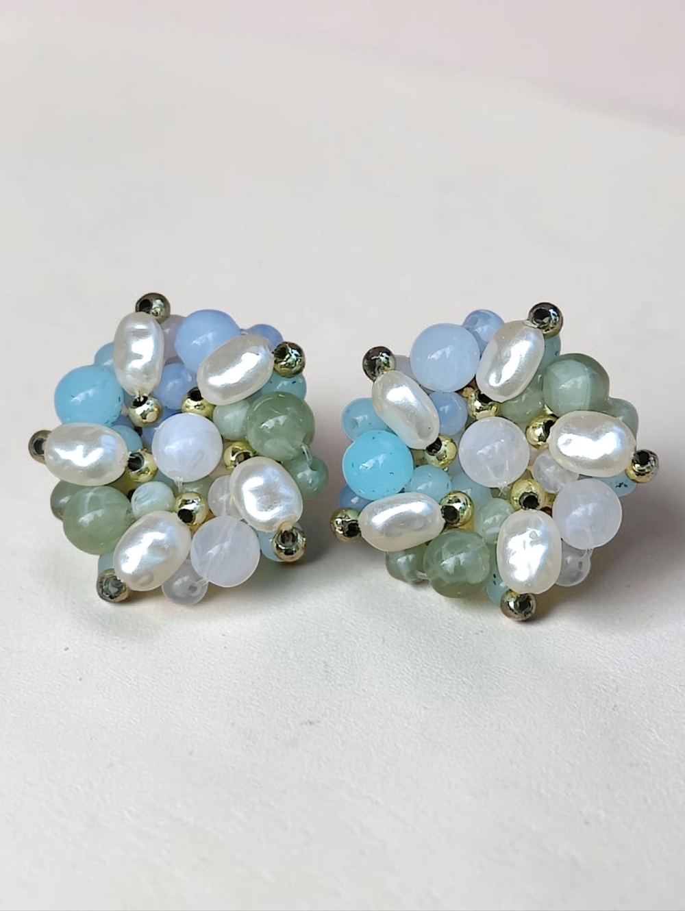 Vintage Pastel Lucite And Pearl Flower Earrings